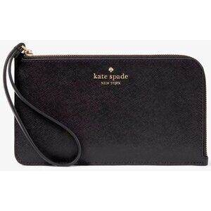 S Kate Spade Lucy Black Leather Medium L-Zip Wristlet KD546 Wallet NWT $139